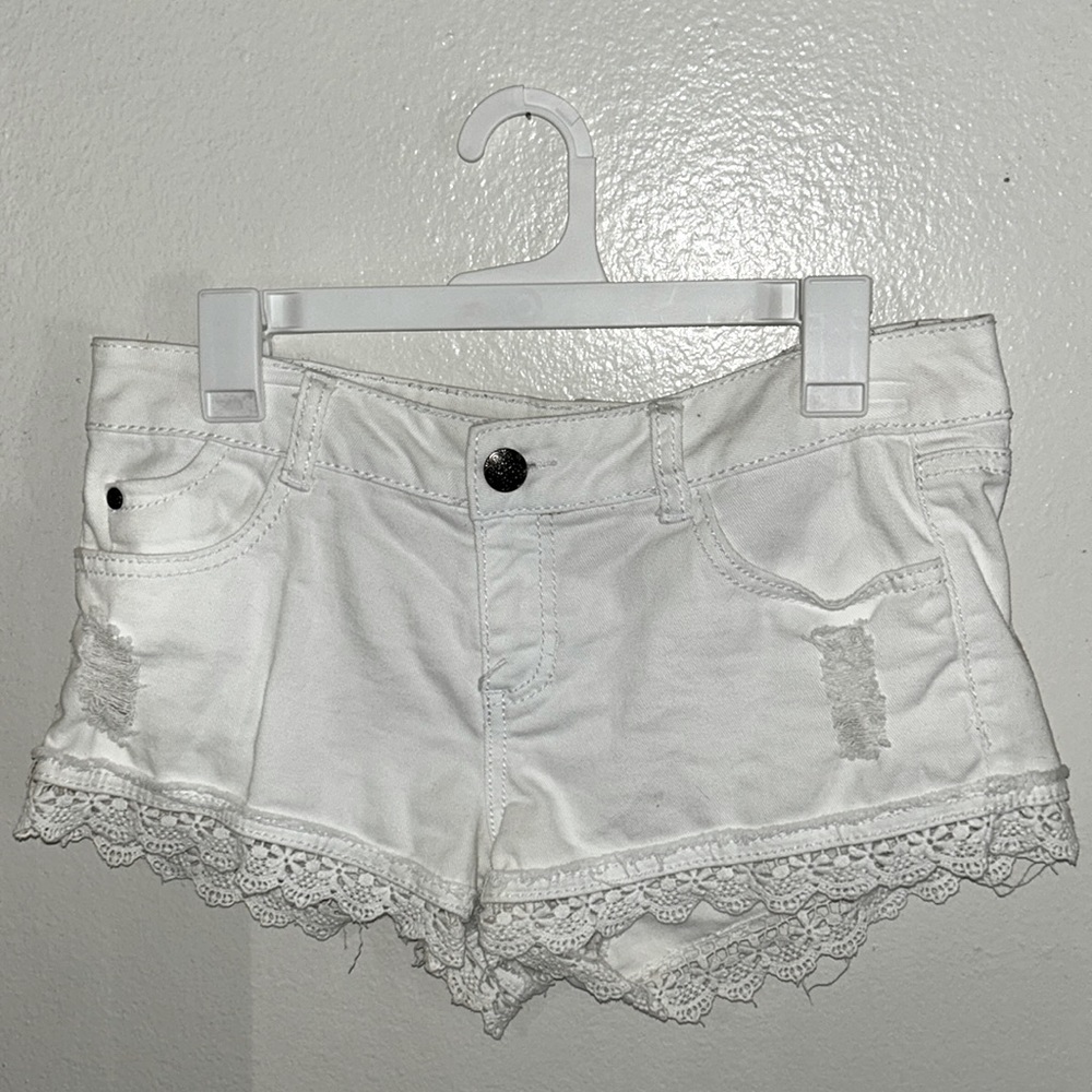 denim white shorts with lace